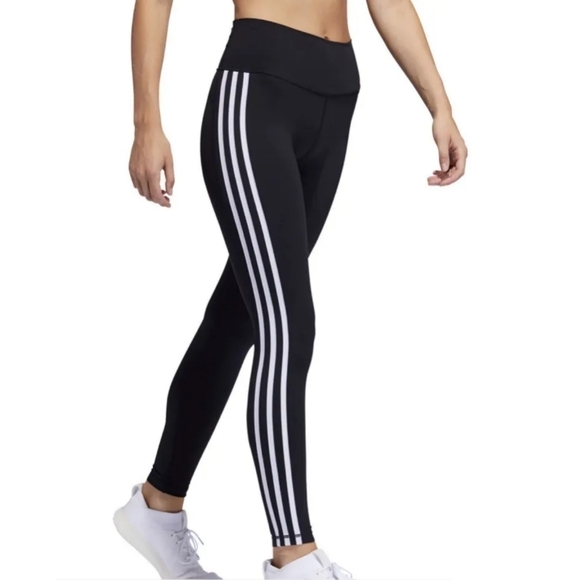 Adidas Girl's Climalite Workout Leggings Black White Trademark Stripe- sz 16 - Picture 5 of 5